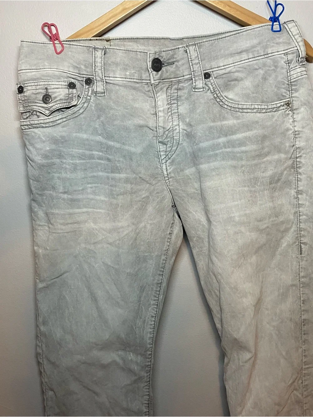 True Religion Men's Light Gray Slim Jeans